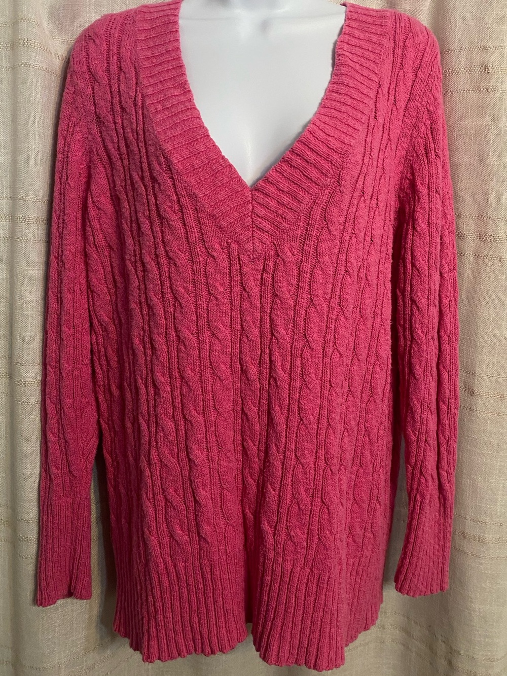 Venezia Lane Bryant Hot Pink Cable Knit V-Neck Plus Size Sweater 18/20